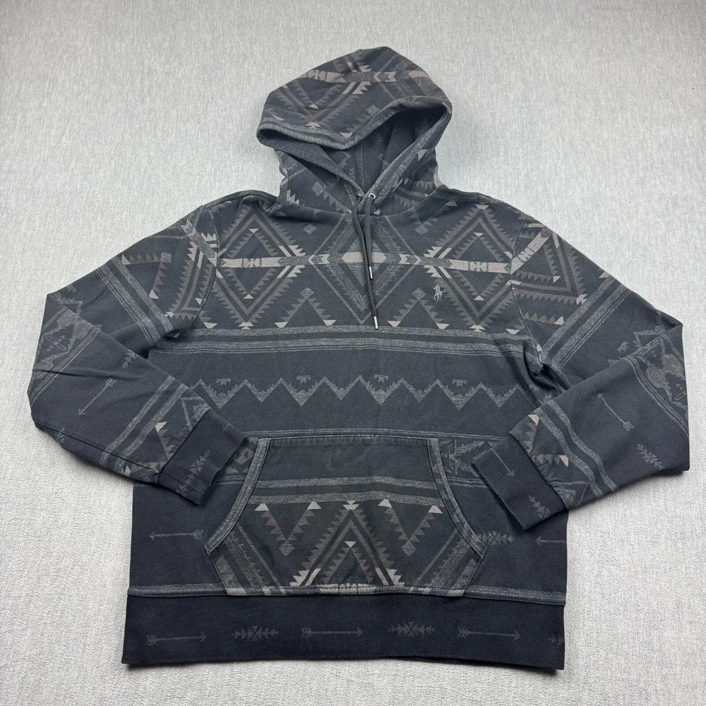 Polo Ralph Lauren Hoodie Mens Large Black Aztec Southwestern Sweatshirt Pullover